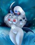  anthro anthrofied big_breasts breasts canine elpatrixf female fur hair hi_res long_hair long_tail looking_at_viewer mammal nintendo nipples nude plain_background pok&#233;mon pok&eacute;mon pussy smile solo video_games 