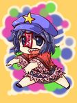  akagashi_hagane bad_id bad_pixiv_id black_eyes black_hair chibi hat miyako_yoshika ofuda outstretched_arms sharp_teeth solo teeth touhou zombie_pose 