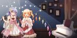  :d :o adapted_costume album_cover bare_shoulders bat_wings blonde_hair blue_hair bow collarbone cover curtains dress flandre_scarlet flower hair_bow hair_ribbon halterneck highres hika_(ozeluk) holding indoors instrument layered_dress looking_at_viewer multiple_girls open_mouth piano picture_frame pink_dress puffy_sleeves red_dress red_eyes remilia_scarlet ribbon shawl short_sleeves siblings side_ponytail sisters sleeveless sleeveless_dress smile snowing touhou window wings wrist_cuffs 