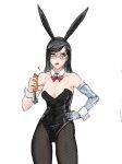  alternate_costume animal_ears black_hair bow bowtie breasts carrot eating fishnet_pantyhose fishnets glasses iron_(path_to_nowhere) jrnc23 long_hair pantyhose path_to_nowhere playboy_bunny prosthesis prosthetic_arm rabbit_ears red_bow red_bowtie scar scar_across_eye wrist_cuffs 