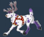 antlers bell bell_harness deer facial_piercing feral fur harness hooves horn male mammal new_world_deer nose_piercing piercing purple_body purple_fur reindeer solo spots yamatopawa