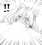  ! !! 1girl absurdres animal_ear_fluff animal_ears blanket blush cat_ears commentary_request emphasis_lines full-face_blush grey_theme highres lying mito_(go!go!king!) on_back original pillow solo spot_color under_covers upper_body wide-eyed 