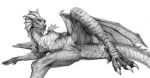 2023 a_inc anus aquatic_dragon claws dragon female feral fin genitals inviting looking_at_viewer lying marine membrane_(anatomy) membranous_wings monochrome on_side presenting presenting_pussy pussy quadruped scalie seductive smile solo spread_legs spreading tail toe_claws western_dragon wings