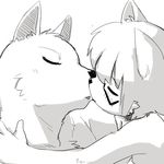  anthro blush canine cat eyes_closed feline hair holding kissing mammal marimo plain plain_background simple_background white_background young 