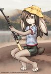 anthro boat elronya fan_character female fishing fishing_rod freckles hair lagomorph lake leporid long_hair mammal rabbit ronya short_tail solo spinning suvi_(elronya) tail vehicle watercraft