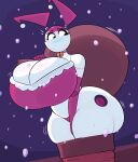 2022 absurd_res big_breasts blush breasts chimney christmas eyebrows female fingers hi_res holding_bag holidays huge_breasts jenny_wakeman machine my_life_as_a_teenage_robot nickelodeon not_furry pink_body robot snow snowing solo stuck thick_thighs white_body zetaskully