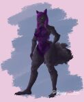 absurd_res anthro big_butt black_body black_fur breasts butt canid canine canis digital_media_(artwork) enderium female fur genitals hair hi_res mammal nipples nude purple_body purple_fur purple_hair pussy rose_(enderiumdavoc) sleepypinklinx solo tail wolf