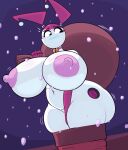 2022 absurd_res areola big_breasts blush breasts chimney christmas eyebrows female fingers hi_res holding_bag holidays huge_breasts jenny_wakeman machine my_life_as_a_teenage_robot nickelodeon nipples not_furry pink_body robot snow snowing solo stuck thick_thighs white_body zetaskully