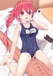  1girl clothed_female_nude_male clothed_sex covered_nipples heart hetero i-168_(kantai_collection) kantai_collection long_hair md5_mismatch nude one-piece_swimsuit penis ponytail red_eyes red_hair school_swimsuit sex spoken_heart stun_gun swimsuit swimsuit_aside tsukino_neru 