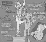 anthro bdsm bondage bound caroo chastity_cage chastity_device dialogue dominant dominant_female duo english_text feet female friendship_is_magic hasbro helpless hi_res laugh magic male male/female mimic_shoes monochrome my_little_pony rarity_(mlp) sensitivity_increaser spike_(mlp) submissive submissive_male text tickle_torture tickling tickling_feet