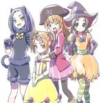  :d ;d animal_ears artist_request bell black_gloves black_hair blue_eyes bow brown_eyes brown_hair bubble_skirt cat_ears cosplay dress eyelashes gloves green_eyes hair_ornament halloween happy hat heart houjou_hibiki index_finger_raised jewelry kurokawa_eren long_hair looking_at_viewer minamino_kanade multiple_girls one_eye_closed open_mouth pantyhose pirate_hat precure seiren_(suite_precure) shirabe_ako short_hair simple_background skirt smile source_request standing suite_precure tiara two_side_up white_background witch_hat yellow_eyes 