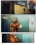  anthro biceps blue_sclera brown_fur butt chipmunk comic donryu fur gay locker_room male mammal muscles nipples nude outside pink_nose pink_skin rat rodent shower standing undressing 