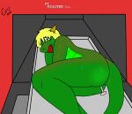 anal anthro apple_in_mouth bdsm blonde_hair bodily_fluids bondage bound butt cooking_with_furs digital_media_(artwork) dragon eastern_dragon fataltragedy2004_(character) green_body gynro_(artist) hair horn imminent_death male scientific_instrument solo sweat tail thermometer tray