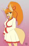 absurd_res anthro asian_clothing canid canine ceroba_(undertale_yellow) clothing east_asian_clothing female fox fur hair hi_res japanese_clothing kimono looking_at_viewer mammal orange_hair red_ribbon smile smiling_at_viewer solo solo_focus tan_body tan_fur undertale undertale_(series) undertale_yellow vant_talon