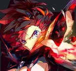  &gt;:( black_hair blood blood_on_fingers blood_splatter blue_eyes close-up frown galanyu highres kill_la_kill matoi_ryuuko messy_hair multicolored_hair senketsu short_hair v-shaped_eyebrows 