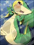  ambiguous_gender blush green_body half-closed_eyes hm3526 looking_at_viewer nintendo on_glass open_mouth pok&#233;mon pok&eacute;mon red_eyes reptile scalie snake snivy squish star stars tears video_games 