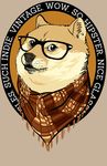  black_nose brown_eyes canine dog doge eyewear fur glasses hipster lookhuman looking_at_viewer mammal meme plain_background scarf shiba_inu tan_fur text vintage 