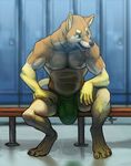  anthro biceps black_nose boxers brown_fur bulge canine claws dog fangs fur green_eyes grin locker_room lockers male mammal mason muscles nipples open_mouth pecs pose shiba_inu sitting smile solo suck_mcjones tan_fur teeth toe_claws toned tongue tongue_out topless underwear white_fur yellow_fur 