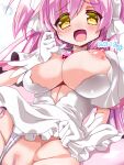  1girl alternate_breast_size bow breasts dress gloves kaname_madoka large_breasts long_hair magical_girl mahou_shoujo_madoka_magica mahou_shoujo_madoka_magica_(anime) miuku_(marine_sapphire) nipples pink_hair pussy ribbon smile solo soul_gem spread_legs thighhighs two_side_up ultimate_madoka vaginal white_dress white_gloves yellow_eyes 