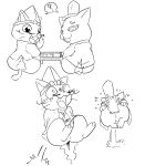 absurd_res anthro bodily_fluids bottomless burning butt butt_on_fire clothed clothing domestic_cat duo felid feline felis fifybear fire hand_on_butt hi_res koei_tecmo line_art mammal pain samurai_cats sweat sweatdrop tail tears