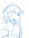  bow bug cirno cross_eyed flat_chest hair_bow ice ice_wings insect pun short_hair sketch solo space_jin touhou wings 