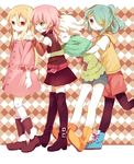  afuro_terumi androgynous bad_id bad_pixiv_id belt blonde_hair blue_hair boots brown_eyes closed_eyes crossdressing fubuki_shirou green_eyes hair_over_one_eye heart hug hug_from_behind inazuma_eleven inazuma_eleven_(series) inazuma_eleven_go junekun kazemaru_ichirouta kirino_ranmaru long_hair male_focus multiple_boys otoko_no_ko pantyhose pink_hair ponytail red_eyes skirt thigh_boots thighhighs time_paradox twintails 