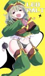  1girl araga_kiwi black_panties bomb boots coat double_bun empty_eyes explosive green_hair green_headwear green_sleeves hair_bun highres leopard_(mahou_shoujo_ni_akogarete) long_sleeves mahou_shoujo_ni_akogarete midriff military_coat mole mole_under_eye nanohana_(33matsu_96) navel no_pants panties puffy_long_sleeves puffy_sleeves stomach thigh_boots thighs underwear 