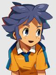  inazuma_eleven_(series) inazuma_eleven_go kageyama_hikaru male_focus motojima_hakka open_mouth purple_hair raimon raimon_soccer_uniform soccer_uniform solo sportswear upper_body 