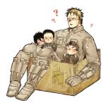  4boys ? aikawa_(dorohedoro) black_hair blonde_hair blush box cardboard_box colored_tips confused couple dokuga dorohedoro facial_mark full_body in_box in_container kai_(dorohedoro) male_focus mini_person miniboy multicolored_hair multiple_boys no_eyebrows pochi_(inuwan2) risu_(dorohedoro) sideways_mouth thick_eyebrows yaoi 