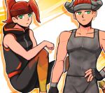  1boy 1girl 2000lmn commentary_request crop_top green_eyes red_hair ring_(ring_fit_adventure) ring_fit_adventure ring_fit_trainee ring_fit_trainee_(female) ring_fit_trainee_(male) shirt sleeveless sleeveless_shirt 