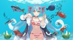  +_+ 1girl anglerfish bikini black_coat blue_eyes blue_hair breasts breasts_apart closed_mouth coat collarbone commentary cowboy_shot crab fish fish_pendant hair_ornament halterneck hands_up hatsune_miku highres holding holding_plant jack_(fish) japanese_amberjack jewelry long_hair looking_at_viewer medium_breasts navel official_art open_clothes open_coat pendant plant sake-meron seaweed shrimp side-tie_bikini_bottom single_bare_shoulder smile solo strap_lift string_bikini striped_bikini striped_clothes swimsuit twintails umi_no_searchlight_(vocaloid) underwater variant_set very_long_hair vocaloid yuki_miku yuki_miku_(2022) 
