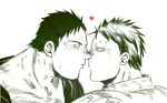  2boys aikawa_(dorohedoro) bara colored_tips couple dorohedoro eye_contact facial_mark from_side half-closed_eyes heart looking_at_another male_focus medium_sideburns multicolored_hair multiple_boys muscular muscular_male no_eyebrows noses_touching pochi_(inuwan2) portrait profile risu_(dorohedoro) thick_eyebrows tsurime yaoi 