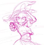  breasts grin hat kirisame_marisa looking_at_viewer monochrome pointing pointing_at_viewer sketch smile solo space_jin touhou witch_hat 
