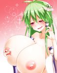  breasts gigantic_breasts highres kochiya_sanae nipples solo takorice touhou 