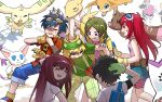  4girls 5boys asuka_(digimon) belt cat culumon digimon digimon_story:_lost_evolution dos_(digimon) goggles goggles_on_head happy highres hiroyuki_(digimon) horns jinrou kizuna_(digimon) looking_at_another lopmon multiple_boys multiple_girls patamon picodevimon rabbit renamon shu_(digimon) skirt smile tailmon takuto_(digimon_story:_lost_evolution) terriermon tres_(digimon) uno_(digimon) wings yui_(digimon) 