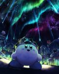 :d :o absurdres artist_name aurora bandana bandana_waddle_dee black_eyes blue_bandana blush blush_stickers bouncy_(kirby) commentary_request crown crystal gooey_(kirby) highres kirby kirby_(series) kirby_and_the_forgotten_land looking_up meteor_shower night night_sky no_humans open_mouth outdoors polof scarfy sitting sky smile standing star_(sky) star_(symbol) starry_sky suyasuyabi twitter_username 
