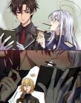  book couple food gloves highres m_m_pb pocky white_hair 