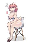 anthro big_breasts bikini bovid breasts caprine chair clothed clothing female fur furniture goat hair hi_res hooves horn looking_at_viewer mammal nipple_outline on_chair pink_hair simple_background sitting sitting_on_chair skimpy solo swimwear thick_thighs tianiseul white_background white_body white_fur