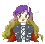  1girl :d cape flying_sweatdrops gradient_hair hijiri_byakuren light_brown_hair long_hair looking_at_viewer multicolored_hair nonamejd official_style open_mouth purple_hair red_cape simple_background smile solo sweatdrop touhou turtleneck two-tone_hair upper_body white_background yellow_eyes zun_(style) 
