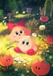  :d :o absurdres artist_name blue_eyes blue_flower blush blush_stickers bow bug bush butterfly chuchu_(kirby) closed_mouth commentary_request dandelion dandelion_clock dappled_sunlight flower flower_wreath forest geromazudake grass head_wreath highres kamuribana kirby kirby_(series) light_particles light_rays mushroom nature no_humans on_grass open_mouth outdoors plant polof red_bow red_flower rock sitting smile solid_oval_eyes sprout sunlight suyasuyabi tulip_(kirby) twitter_username white_butterfly white_flower yellow_flower 