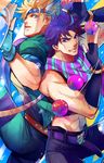  blonde_hair blue_eyes blue_hair bola_(weapon) bubble caesar_anthonio_zeppeli green_eyes headband jojo_no_kimyou_na_bouken joseph_joestar_(young) multiple_boys purple_eyes purple_hair scarf yotsun_(rakio) 