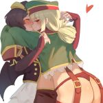  2girls araga_kiwi ass bat_wings green_hair hiiragi_utena horns hug leopard_(mahou_shoujo_ni_akogarete) looking_at_viewer magia_baiser mahou_shoujo_ni_akogarete military milktea_(gggrrr2000) multiple_girls navel panties smug underwear wings yuri 