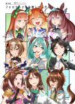  6+girls agnes_tachyon_(umamusume) ahoge aqua_eyes aqua_hair aqua_necktie bare_shoulders black_gloves black_hair black_necktie blue_eyes blunt_bangs breasts brown_hair center_frills character_name character_request cleavage coat ear_covers followers_favorite_challenge frills fuji_kiseki_(umamusume) gloves green_eyes grey_shirt hairband hatsune_miku high_ponytail highres hime_cut holding holding_test_tube horse_girl horse_tail king_halo_(umamusume) mihono_bourbon_(umamusume) multiple_drawing_challenge multiple_girls necktie orange_eyes orange_hair purple_eyes red_eyes sailor_collar sakura_bakushin_o_(umamusume) sarachi_(sara_dayluv) shirt silence_suzuka_(umamusume) silver_hairband sleeveless sleeveless_shirt smile tail test_tube twintails umamusume vocaloid white_coat white_gloves white_hairband 