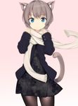  animal_ears blue_eyes brown_hair cat_ears cat_tail coat dress original pantyhose scarf short_hair sleeves_past_wrists smile solo standing tail zizi_(zz22) 