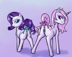  anus blue_eyes butt cutie_mark duo equine female feral fleur_de_lis_(mlp) friendship_is_magic fur hair horn horse lesbian long_hair looking_at_viewer mammal my_little_pony one_eye_closed pink_hair plain_background pony presenting presenting_hindquarters purple_hair pussy raised_tail raithial rarity_(mlp) standing unicorn white_fur wink 