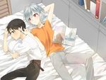  2boys bed ikari_shinji indoors male male_focus multiple_boys nagisa_kaworu neon_genesis_evangelion plico_(nicoma) yaoi 