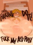 anus averysweatyboy big_breasts blonde_hair blush breasts dialogue elf female genitals hair hi_res humanoid lying nipples not_furry on_back pubes pussy solo text