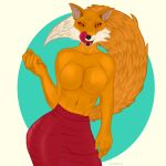 andromorph anthro big_breasts breasts canid canine female female/female fox half_naked hi_res intersex mammal saarnaaja simple_background solo tail tongue