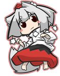  :3 animal_ears bad_id bad_pixiv_id blush_stickers detached_sleeves hat inubashiri_momiji inunoko. outline red_eyes short_hair silver_hair skirt solo tail tokin_hat touhou wolf_ears wolf_tail 
