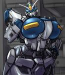 2023 antennae_(anatomy) armor artist_name big_breasts blue_body blue_breasts breasts epsi110 faceplate female gat-x102_duel_gundam green_eyes gundam gundam_seed hand_on_breast hand_on_hip hanger head_cannon hi_res humanoid inside looking_at_viewer machine mecha metallic_body mobile_suit mouthless multicolored_body not_furry pauldron portrait robot robot_humanoid shaded small_head solo three-quarter_portrait two_tone_body wet_breasts white_body